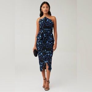 Elliatt Times Midnight Blue and Black Lace Dress, Size L